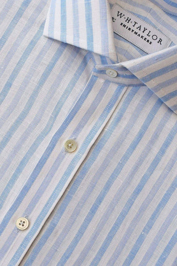 W.H Taylor shirtmakers Blue Butcher Stripe Linen Bespoke Shirt