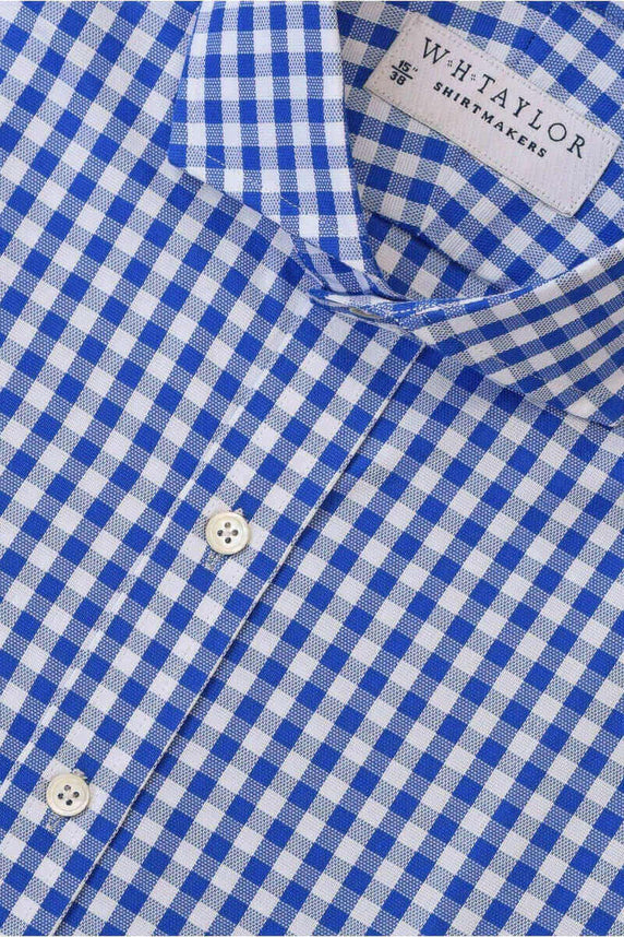 W.H Taylor shirtmakers Blue Gingham Check Oxford Bespoke Shirt