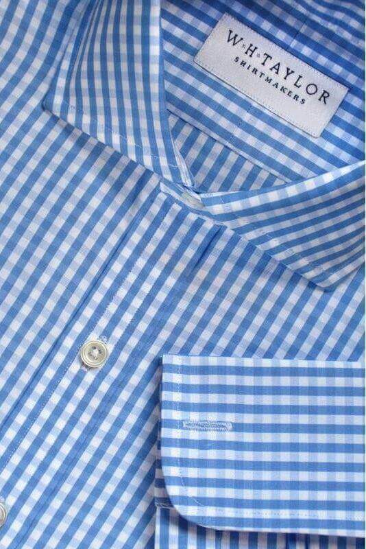 W.H Taylor shirtmakers Sky Blue Gingham Check Poplin Bespoke Shirt