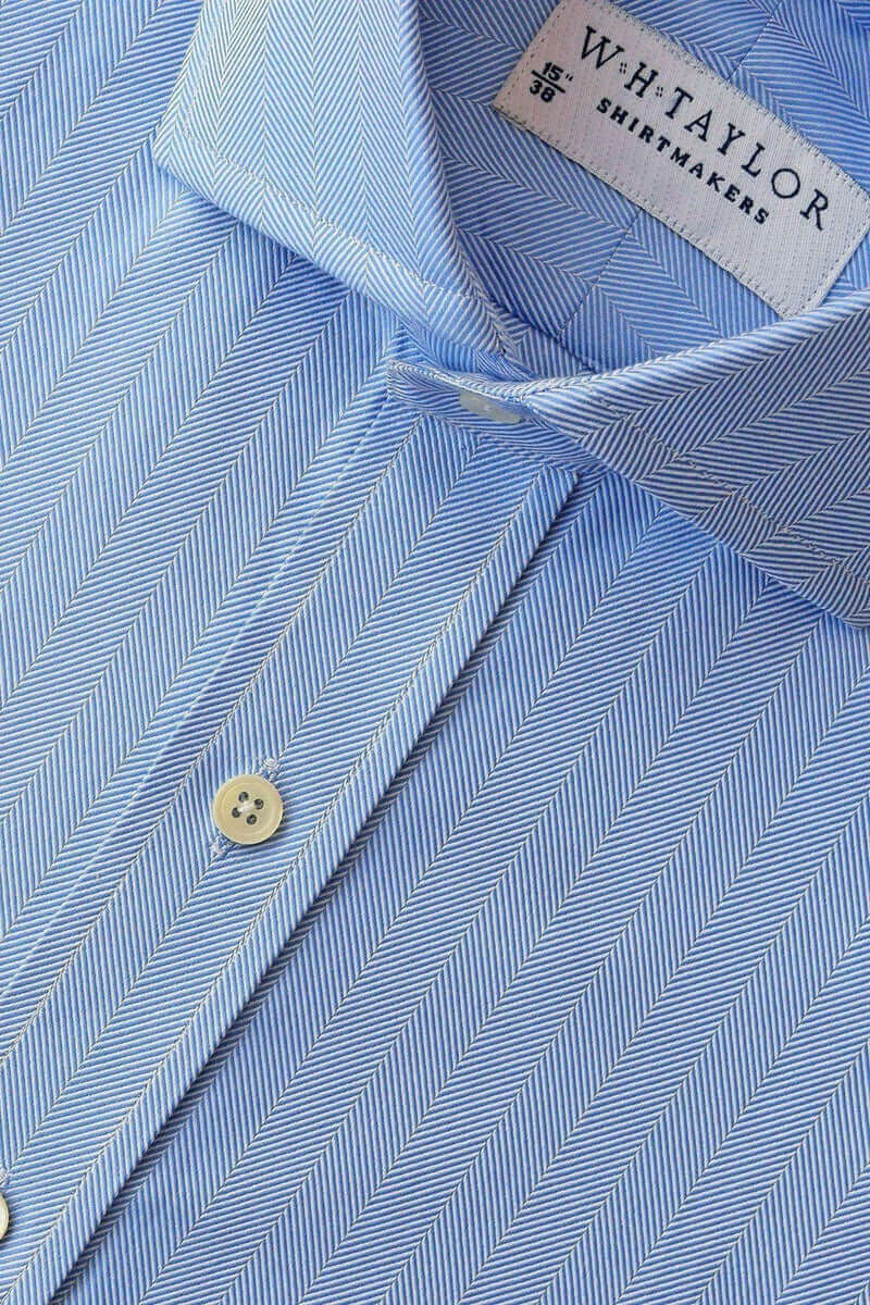 Blue Herringbone Stripe Men's Bespoke Shirt - whtshirtmakers.com