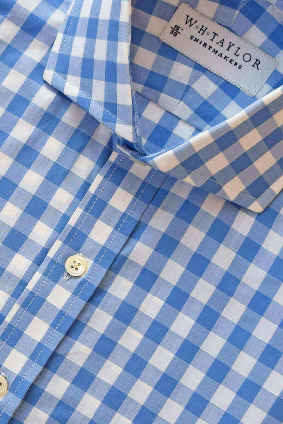 W.H Taylor shirtmakers Blue Large Gingham Check Poplin Bespoke Shirt
