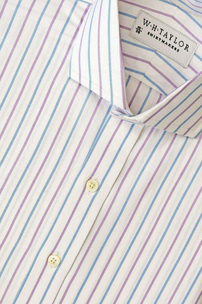 Blue Lilac Alternate Dress Stripe Oxford Men's Bespoke Shirt - whtshirtmakers.com