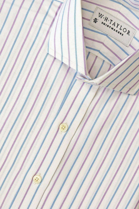 Blue Lilac Alternate Dress Stripe Oxford Men's Bespoke Shirt - whtshirtmakers.com