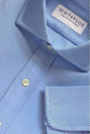 W.H Taylor shirtmakers Blue Lined Twill Cotton Bespoke Shirt