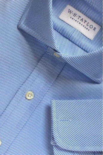W.H Taylor shirtmakers Blue Lined Twill Cotton Bespoke Shirt