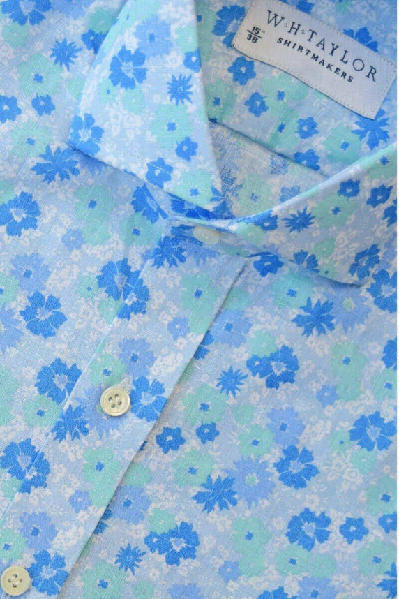 W.H Taylor shirtmakers Blue & Mint Floral Poplin Bespoke Shirt