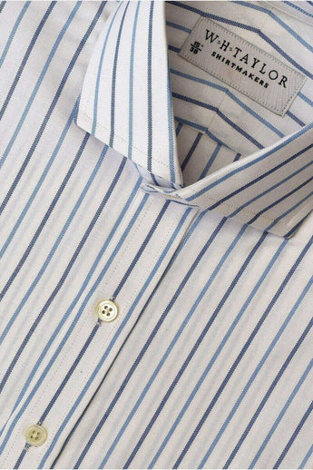 W.H Taylor shirtmakers Blue Navy Alternate Dress Stripe Oxford Bespoke Shirt