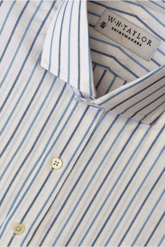 Blue Navy Alternate Dress Stripe Oxford Ladies Bespoke Shirt - whtshirtmakers.com
