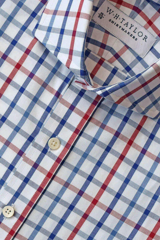 Blue, Navy & Red Country Check Twill Ladies Bespoke Shirt - whtshirtmakers.com