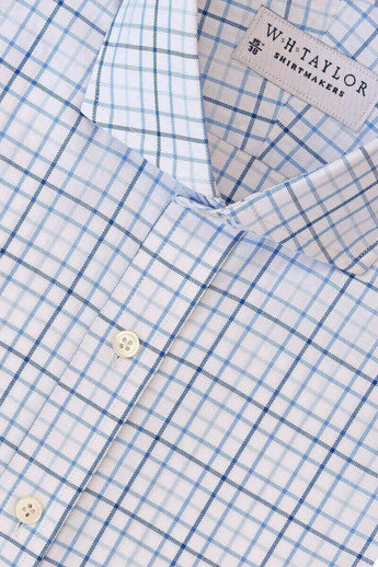 W.H Taylor shirtmakers Triple Blue Tattersall Check Oxford Bespoke Shirt