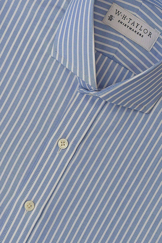 Blue White Dress Stripe Oxford Men's Bespoke Shirt - whtshirtmakers.com