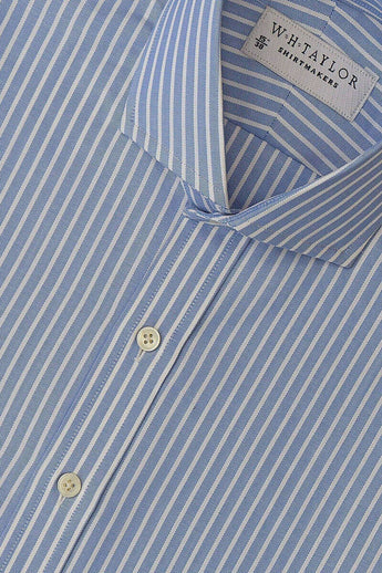 W.H Taylor shirtmakers Blue White Dress Stripe Oxford Bespoke Shirt