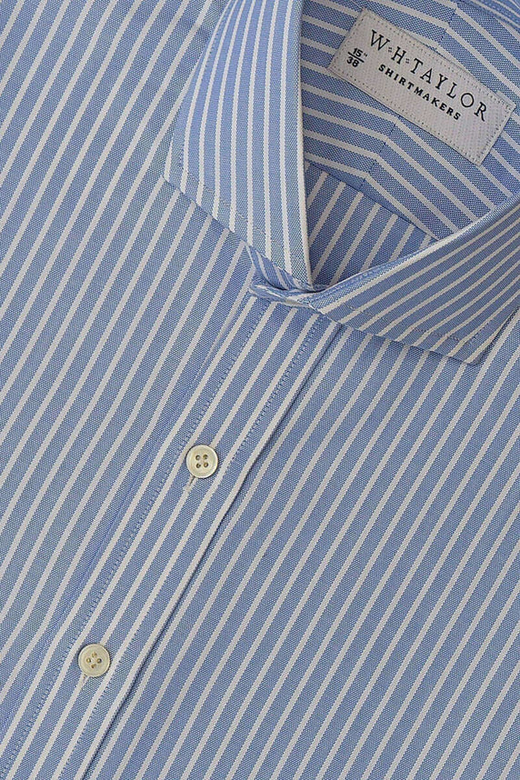 W.H Taylor shirtmakers Blue White Dress Stripe Oxford Bespoke Shirt