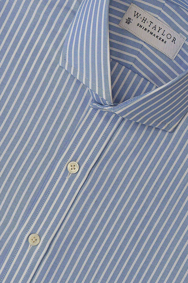 Blue White Dress Stripe Oxford Ladies Bespoke Shirt - whtshirtmakers.com