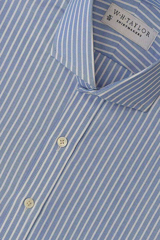 Blue White Dress Stripe Oxford Ladies Bespoke Shirt - whtshirtmakers.com