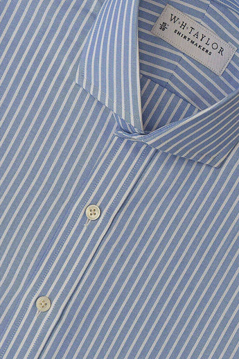 W.H Taylor shirtmakers Blue White Dress Stripe Oxford Bespoke Shirt