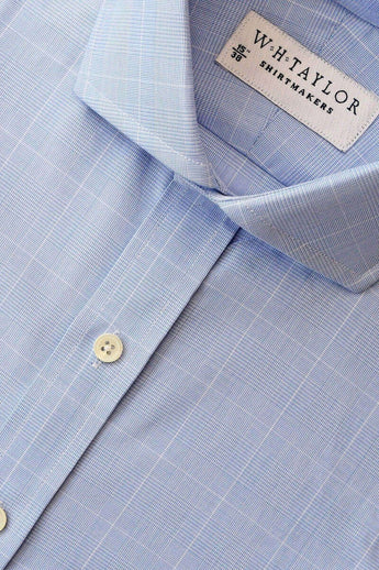 W.H Taylor shirtmakers Blue Prince of Wales Check Poplin Bespoke Shirt
