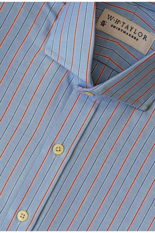 Blue Red & Navy Pinstripe Oxford Ladies Bespoke Shirt - whtshirtmakers.com