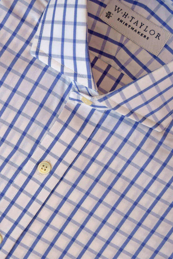 W.H Taylor shirtmakers Blue & Sky Windowpane Check Poplin Bespoke Shirt