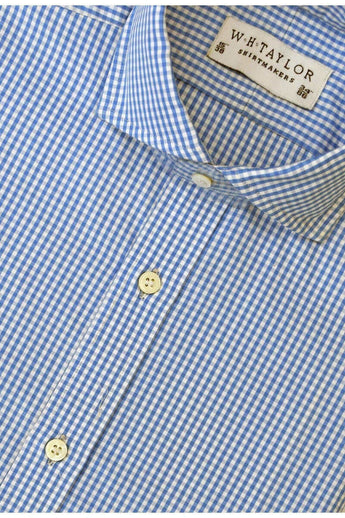 W.H Taylor shirtmakers Blue Small Gingham Check Poplin Bespoke Shirt