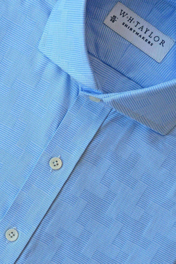 W.H Taylor shirtmakers Blue Tetris Check Jacquard Bespoke Shirt