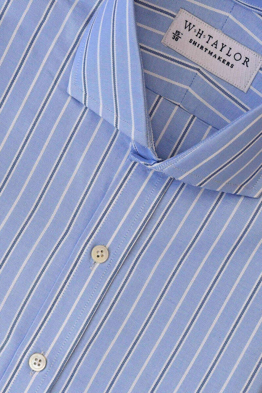 Navy & White on Blue Shadow Stripe Oxford Ladies Bespoke Shirt - whtshirtmakers.com