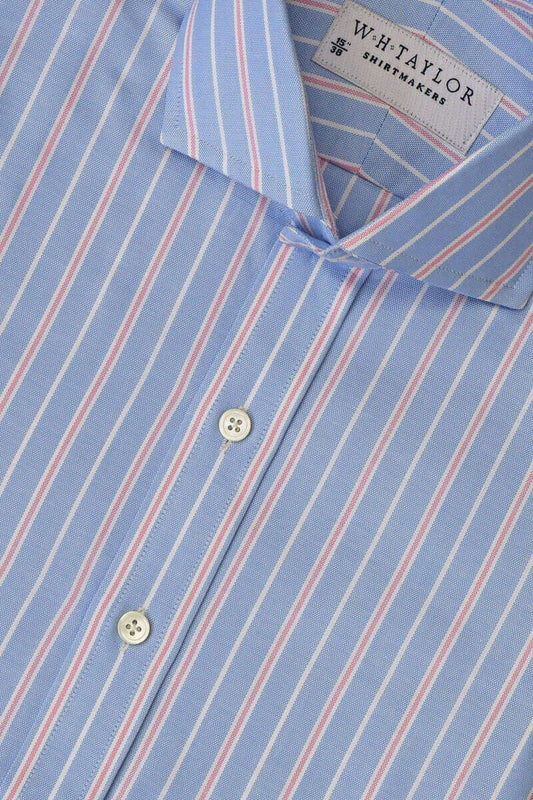 Blue, White & Pink Shadow Stripe Oxford Ladies Bespoke Shirt - whtshirtmakers.com