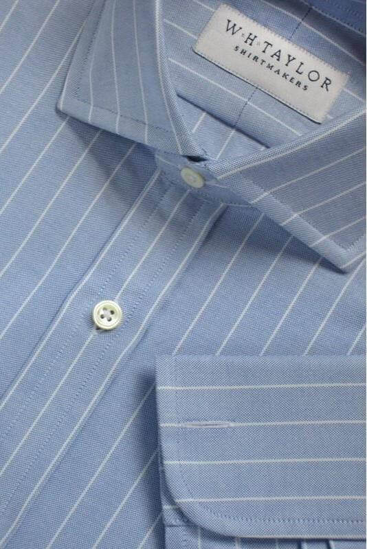 Blue White Pinstripe Oxford Men's Bespoke Shirt - whtshirtmakers.com
