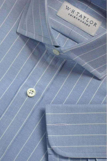 W.H Taylor shirtmakers Blue White Pinstripe Oxford Bespoke Shirt