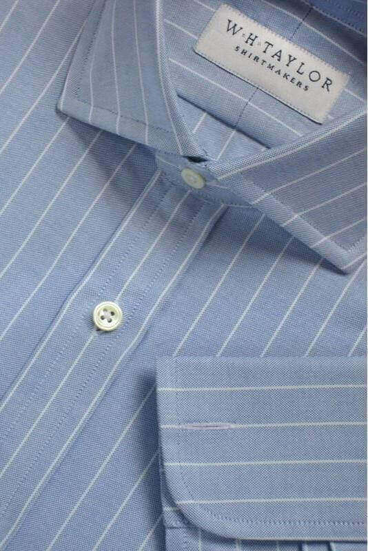 W.H Taylor shirtmakers Blue White Pinstripe Oxford Bespoke Shirt