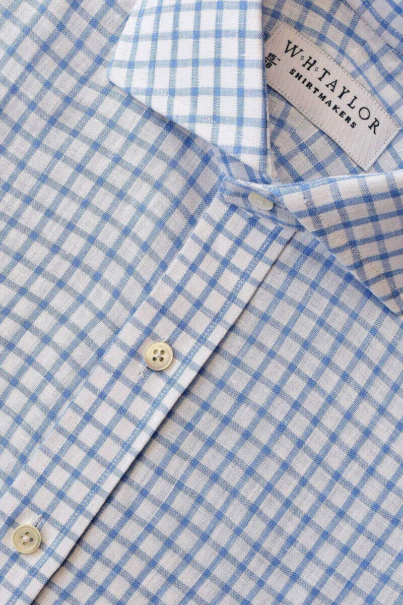 Blue Windowpane Check Linen Ladies Bespoke Shirt - whtshirtmakers.com