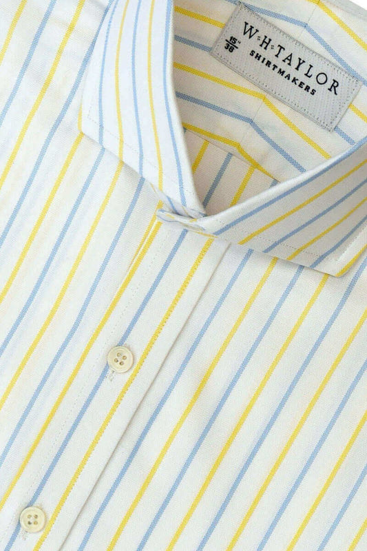 Blue and Yellow Alternate Dress Stripe Oxford Bespoke Shirt - whtshirtmakers.com