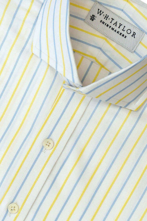 W.H Taylor shirtmakers Blue and Yellow Alternate Dress Stripe Oxford Bespoke Shirt