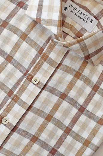 W.H Taylor shirtmakers Brown Multiple Check Linen Bespoke Shirt