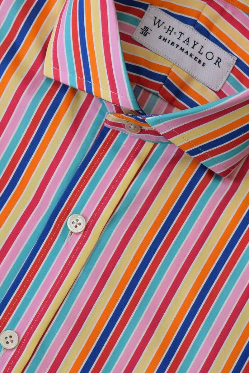 Multi Coloured Candy Stripe Compact Cotton Bespoke Shirt - whtshirtmakers.com