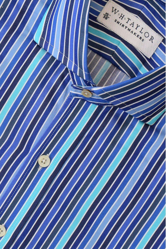 W.H Taylor shirtmakers Multi Tonal Blue Stripe Compact Cotton Bespoke Shirt