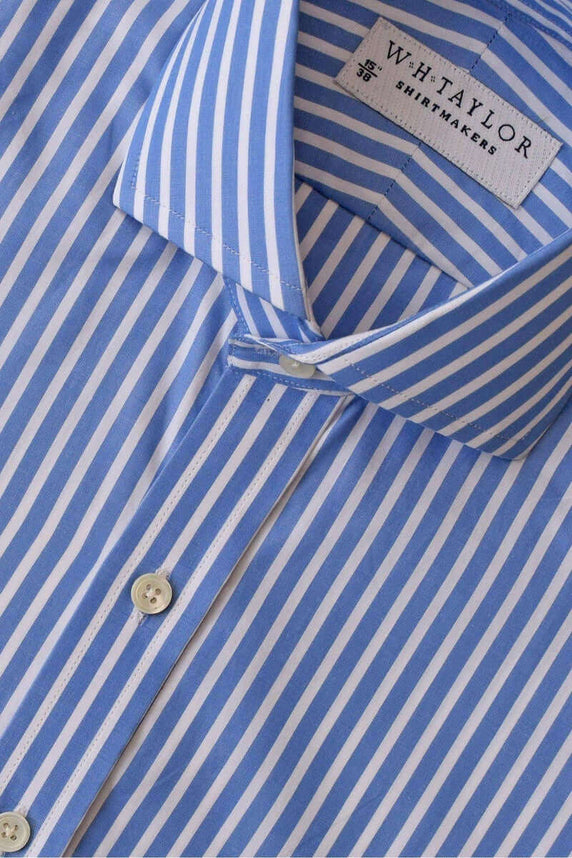 W.H Taylor shirtmakers Blue & White Wide Pinstripe Poplin Bespoke Shirt
