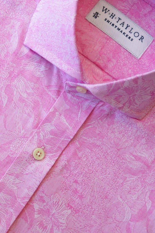 Large Pink Floral Compact Cotton Men's Bespoke Shirt - whtshirtmakers.com