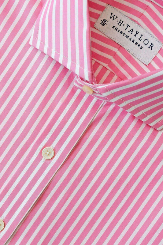Pink & White Wide Pinstripe Poplin Men's Bespoke Shirt - whtshirtmakers.com