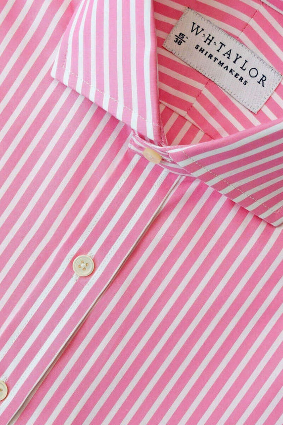 W.H Taylor shirtmakers Pink & White Wide Pinstripe Poplin Bespoke Shirt