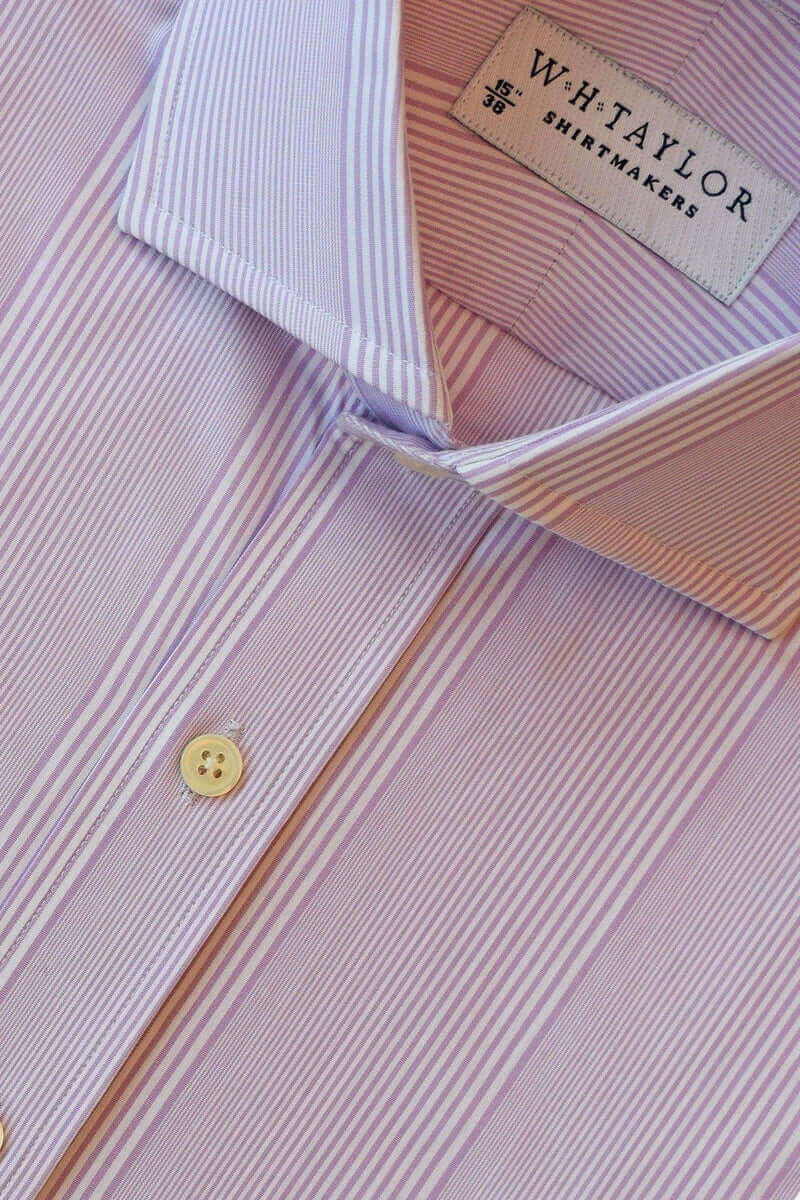 Lilac Bar code Stripe Poplin Men's Bespoke Shirt - whtshirtmakers.com