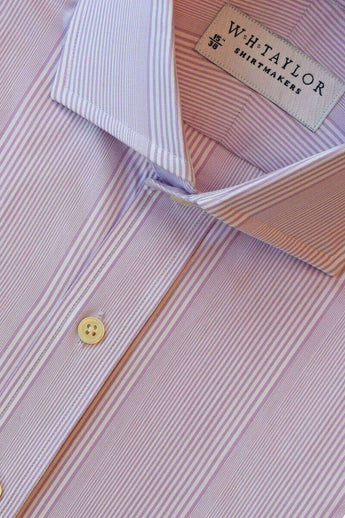 W.H Taylor shirtmakers Lilac Bar code Stripe Poplin Bespoke Shirt