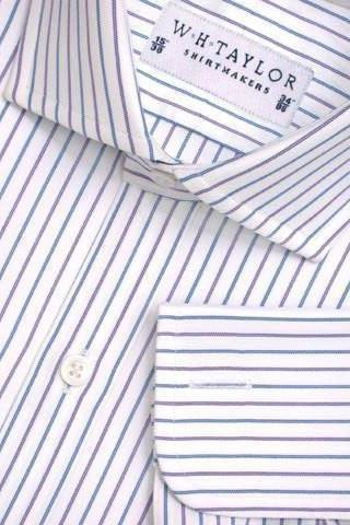 Lilac Blue Elegant Stripe Poplin Men's Bespoke Shirt - whtshirtmakers.com