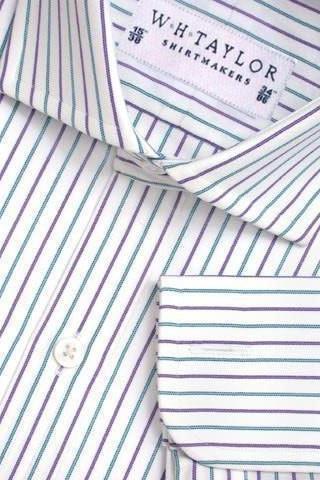 W.H Taylor shirtmakers Lilac Mint Elegant Stripe Poplin Bespoke Shirt