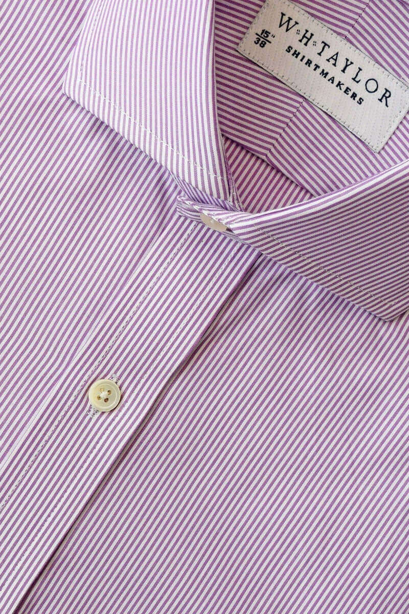 Lilac Narrow Bengal Stripe Poplin Men's Bespoke Shirt - whtshirtmakers.com