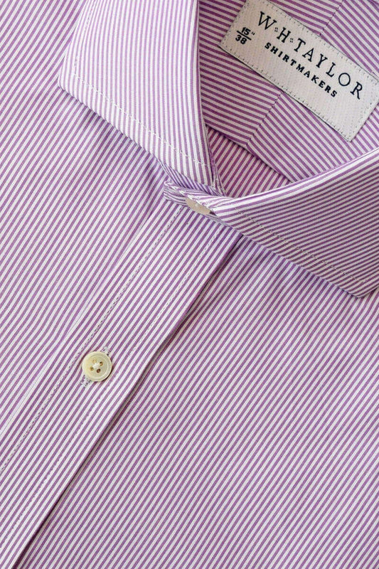 Lilac Narrow Bengal Stripe Poplin Men's Bespoke Shirt - whtshirtmakers.com