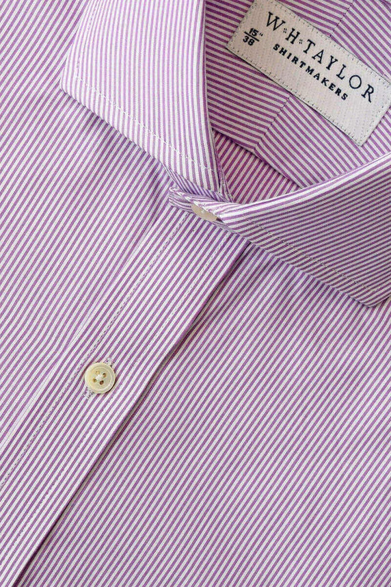 W.H Taylor shirtmakers Lilac Narrow Bengal Stripe Poplin Bespoke Shirt
