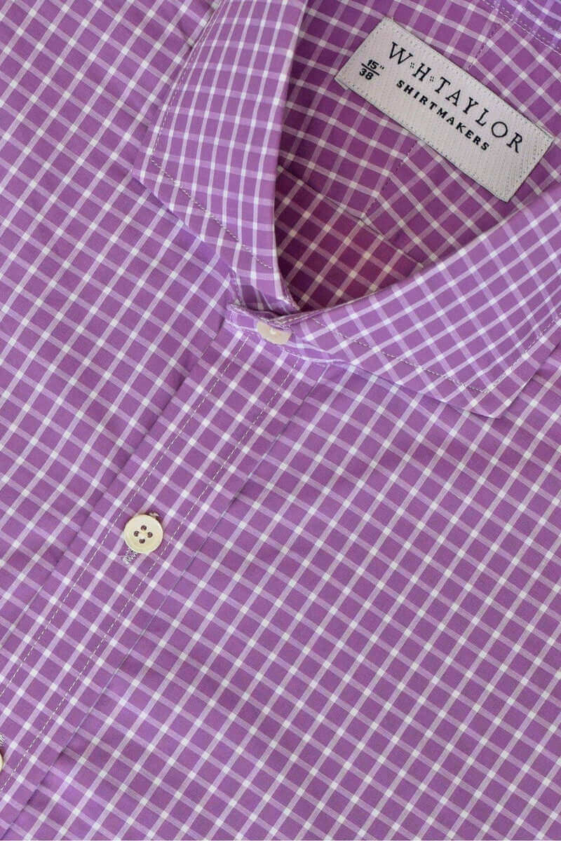 Lilac & White Windowpane Check Compact Cotton Men's Bespoke Shirt - whtshirtmakers.com