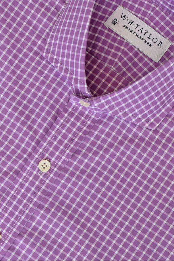 W.H Taylor shirtmakers Lilac & White Windowpane Check Compact Cotton Bespoke Shirt