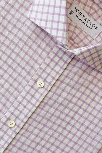W.H Taylor shirtmakers Lilac Windowpane Check Linen Bespoke Shirt